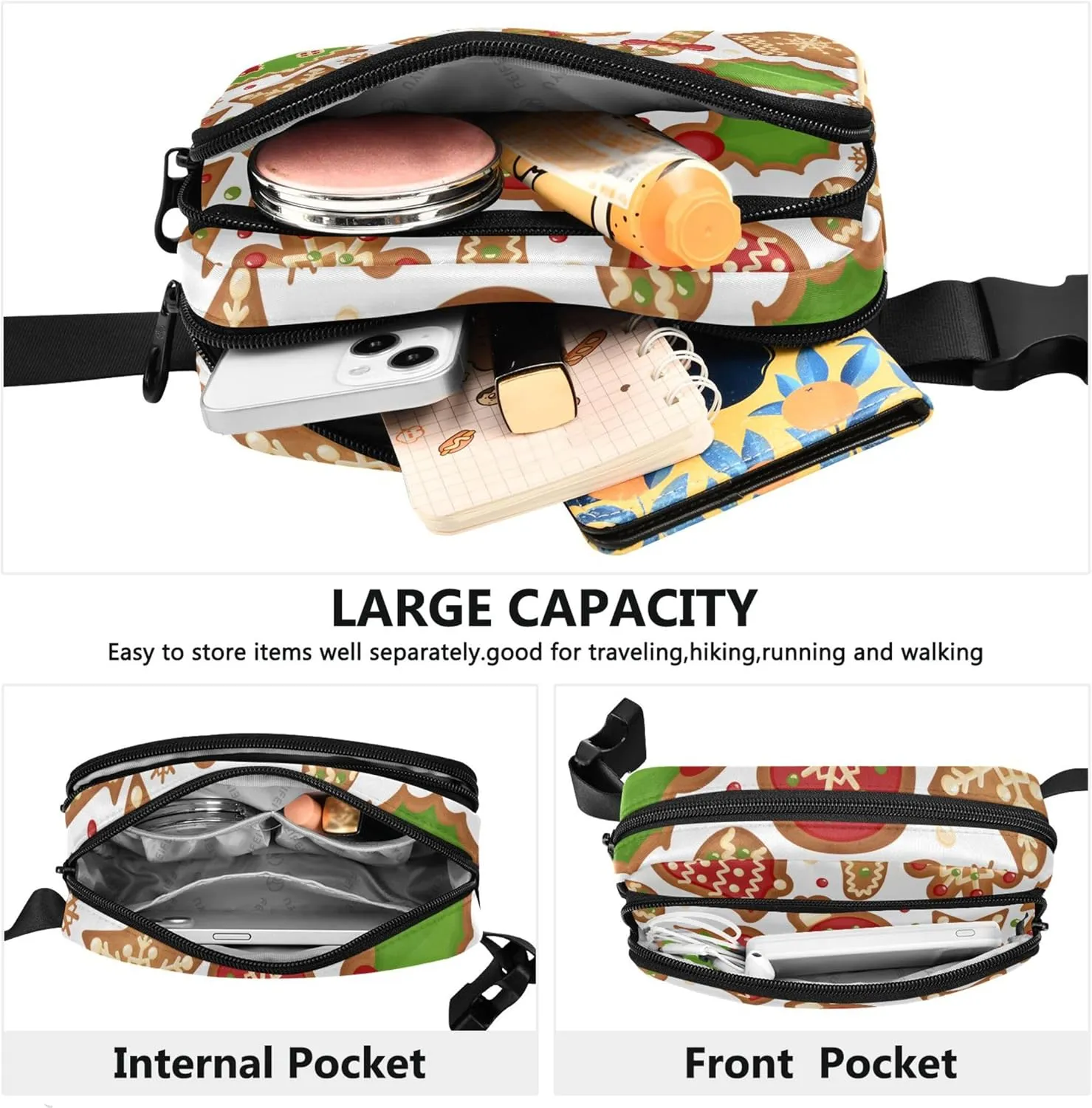 Christmas Cookies Celebratory Waterproof Fanny Packs Women Large Hip Belt Bag Funky Waist Pouches for Men