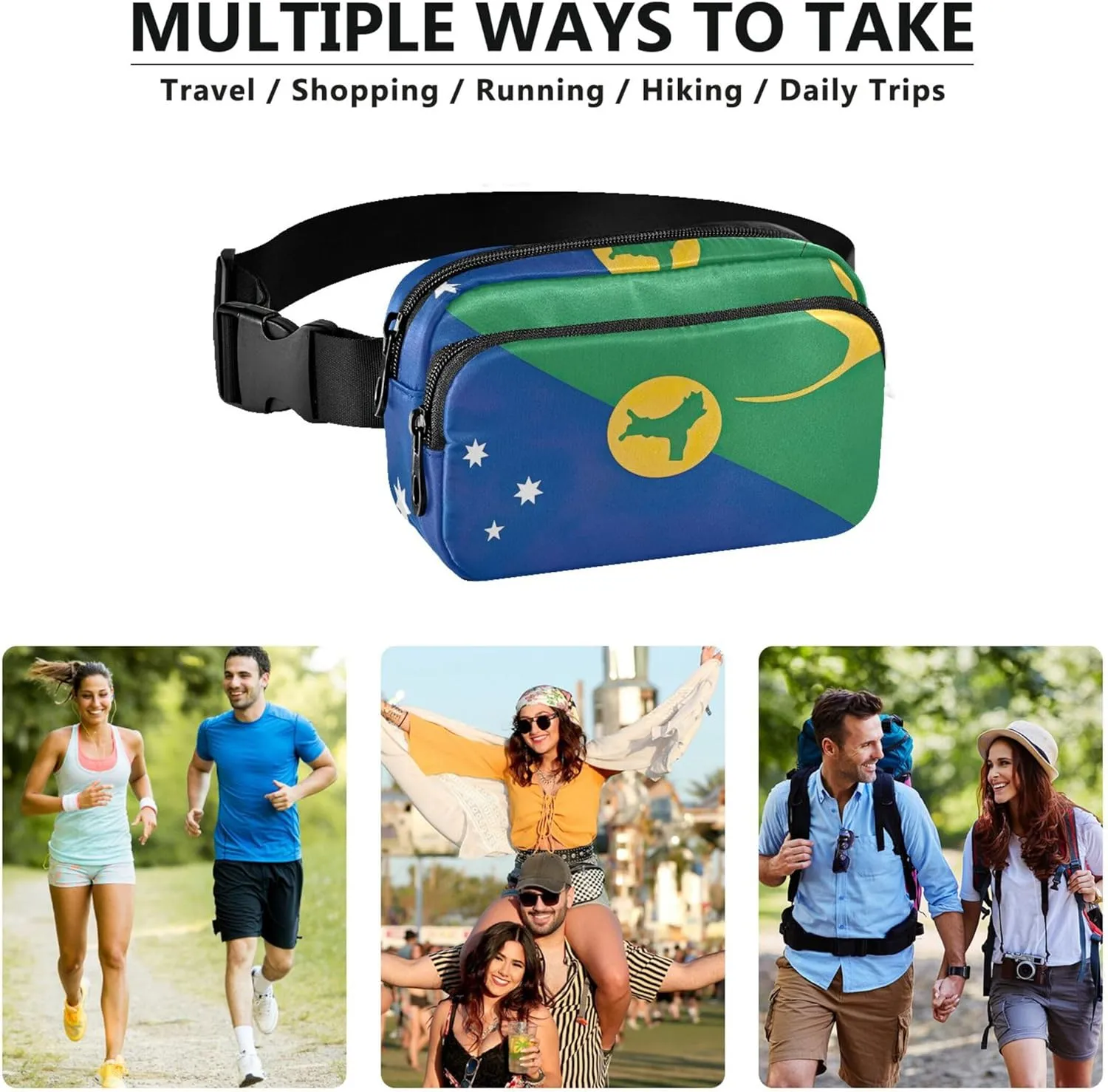 Christmas Island Flag Women Fanny Packs Waterproof Large Hip Belt Bag Cute Waist Pack for Women