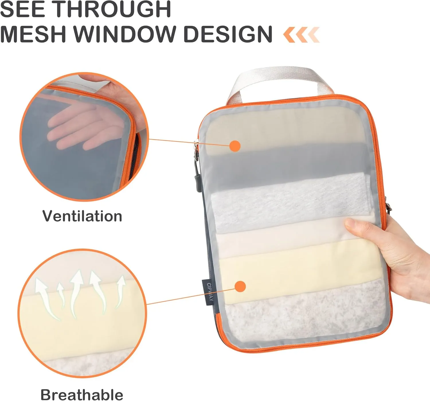 Cipway Compression Packing Cubes Mesh, Lightweight Luggage Organizer Bags with Laundry Bag, Toiletries Bag and Shoe Bag, Travel Essentials for Carry on Suitcase（8 Pcs,Grey）