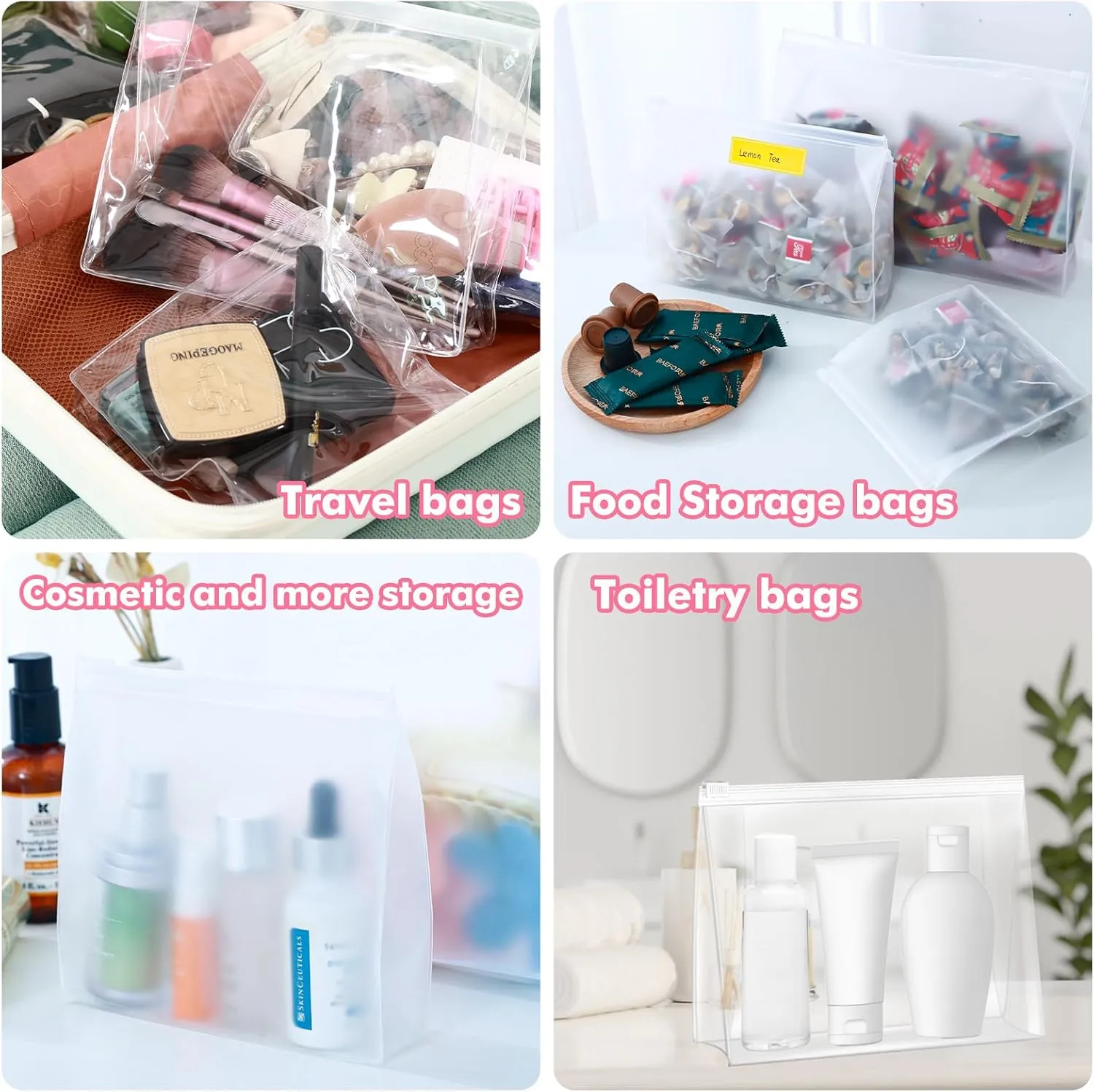 Circloophs 80 Pack Large Clear Makeup Bag Bulk Organizer Cosmetic Zipper Pouch Small Travel Pouches for Toiletries Transparent EVA Reusable Wash Bags Waterproof Plastic Clear Gift Bags, Frosted, 9.8”
