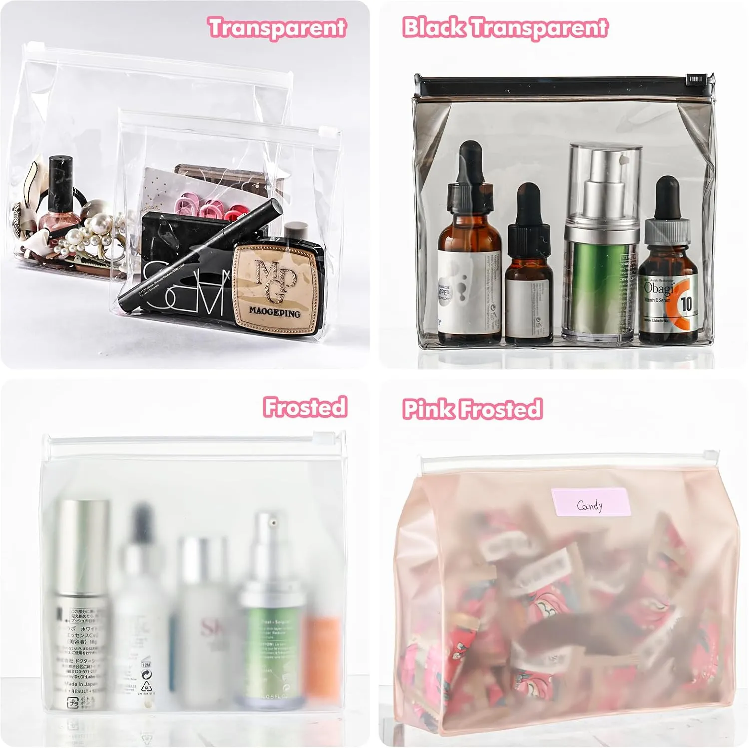 Circloophs 80 Pack Large Clear Makeup Bag Bulk Organizer Cosmetic Zipper Pouch Small Travel Pouches for Toiletries Transparent EVA Reusable Wash Bags Waterproof Plastic Clear Gift Bags, Frosted, 9.8”