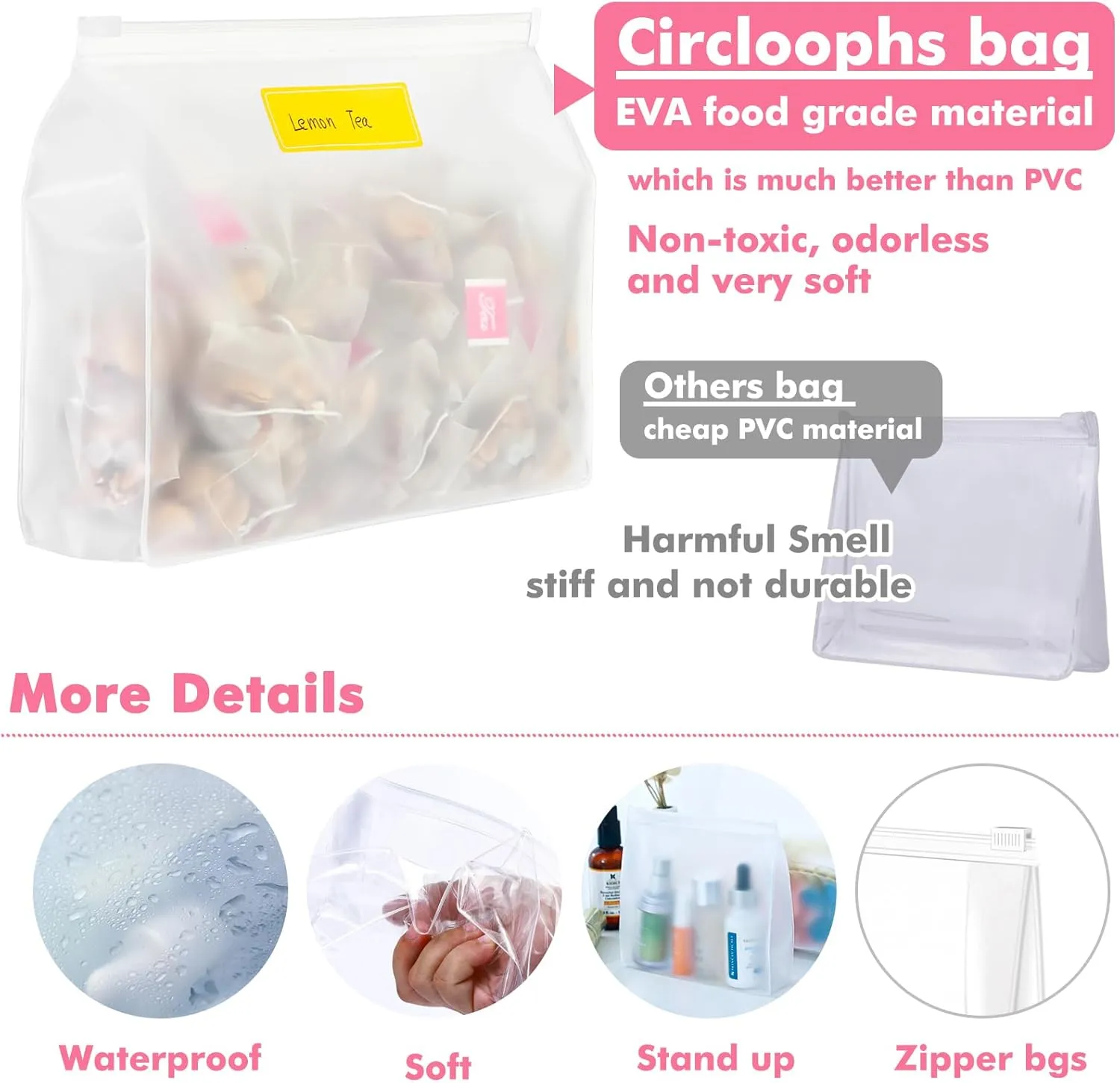 Circloophs 80 Pack Large Clear Makeup Bag Bulk Organizer Cosmetic Zipper Pouch Small Travel Pouches for Toiletries Transparent EVA Reusable Wash Bags Waterproof Plastic Clear Gift Bags, Frosted, 9.8”