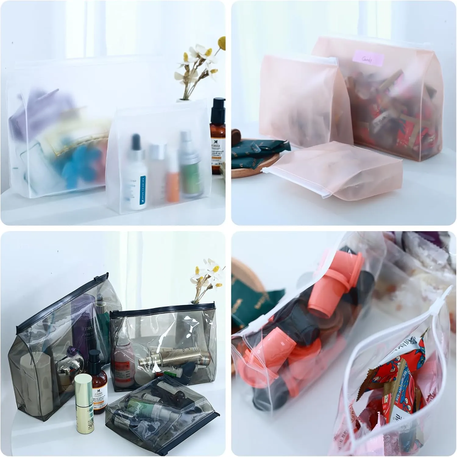 Circloophs 80 Pack Large Clear Makeup Bag Bulk Organizer Cosmetic Zipper Pouch Small Travel Pouches for Toiletries Transparent EVA Reusable Wash Bags Waterproof Plastic Clear Gift Bags, Frosted, 9.8”