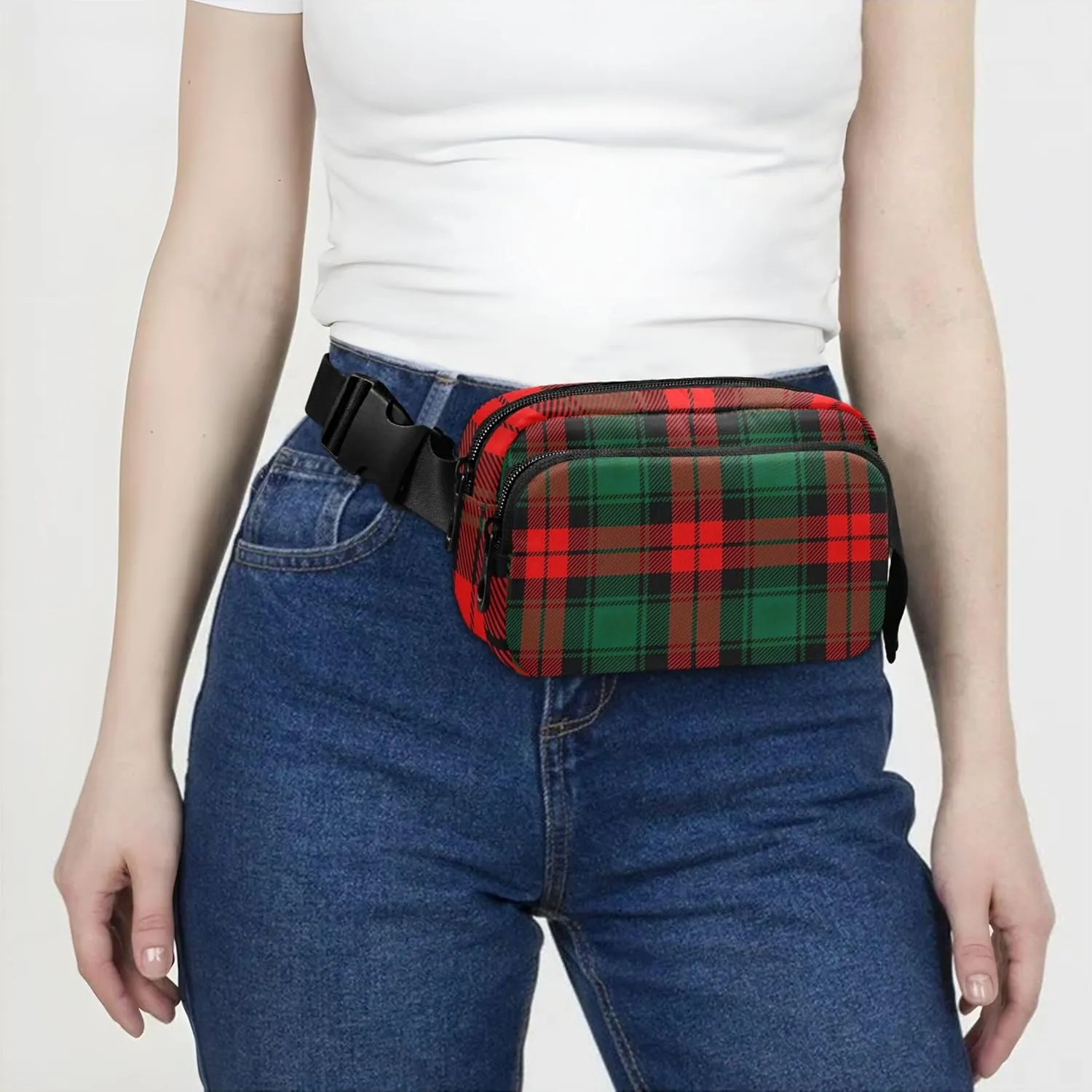 Classic Scottish Red Plaid Fanny Packs Women Hip Bag Belt Pouch Waterproof Funny Cross Body Waist Pack