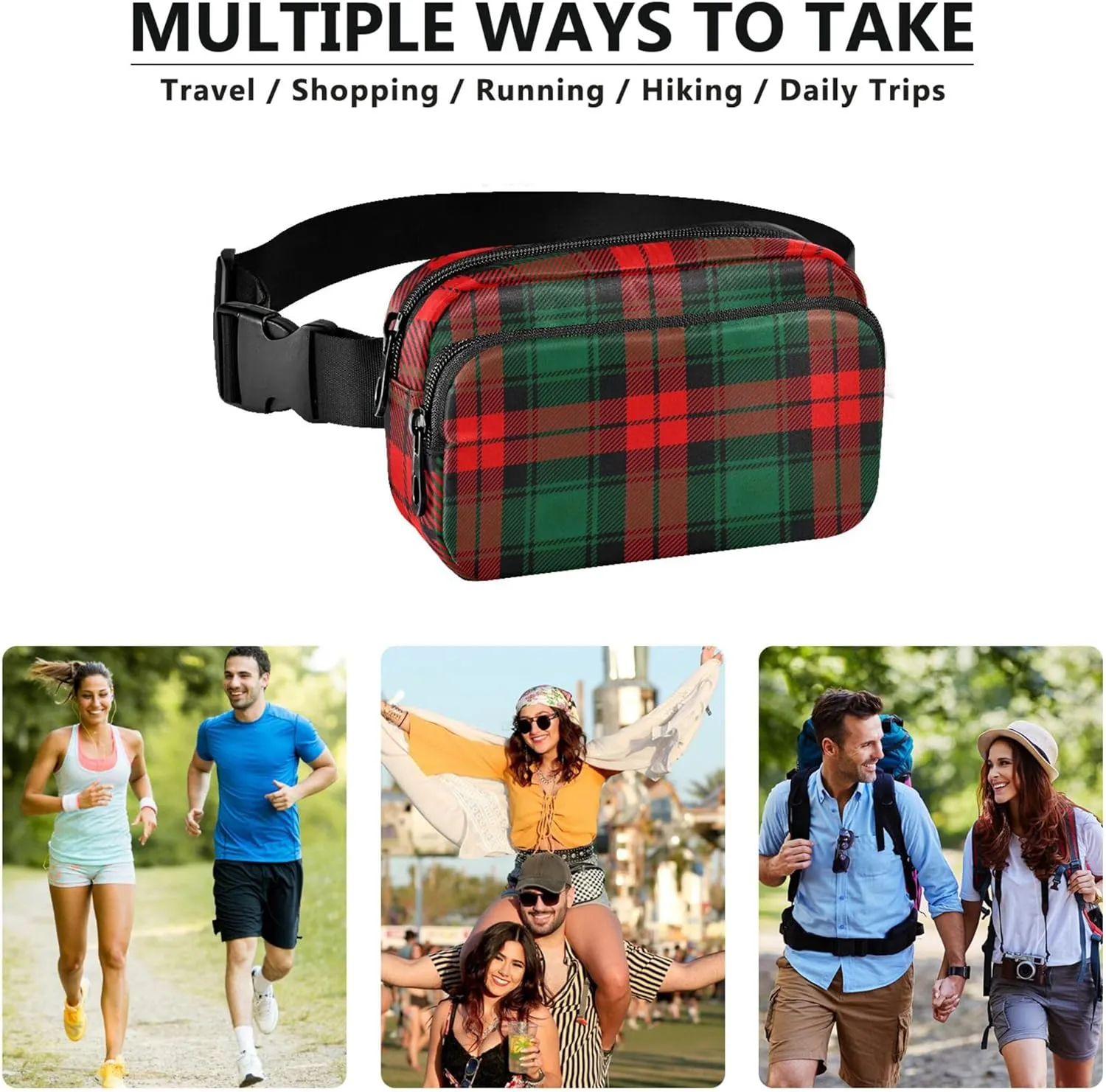 Classic Scottish Red Plaid Fanny Packs Women Hip Bag Belt Pouch Waterproof Funny Cross Body Waist Pack