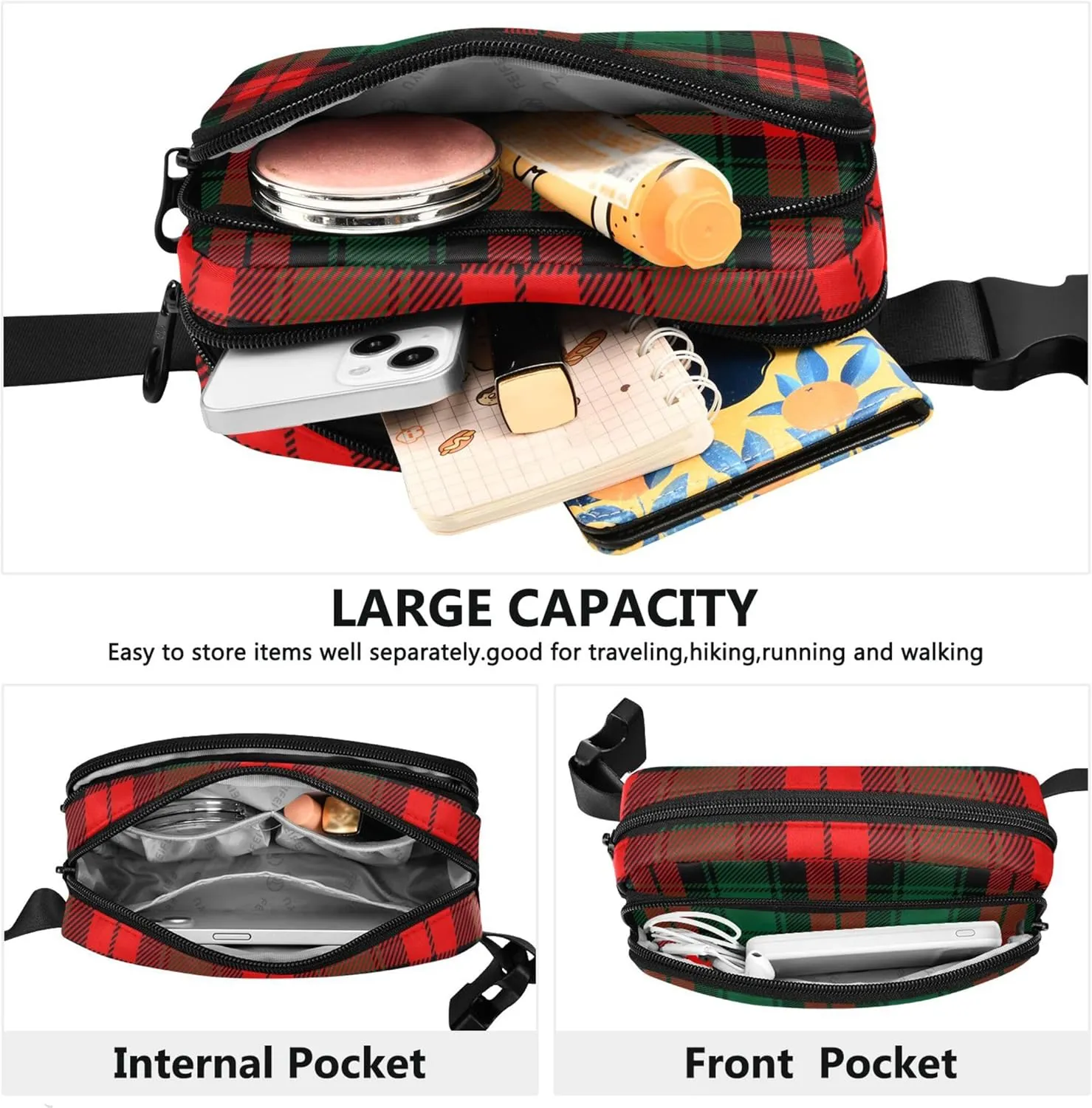 Classic Scottish Red Plaid Fanny Packs Women Hip Bag Belt Pouch Waterproof Funny Cross Body Waist Pack