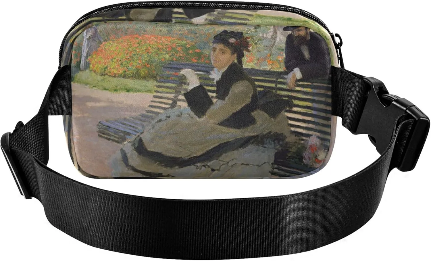 Claude Monet Camille Bench Oil Painting Waterproof Women Fanny Pack Belt Bag Hip Pouch Bright Colored Crossbody Waist Pack