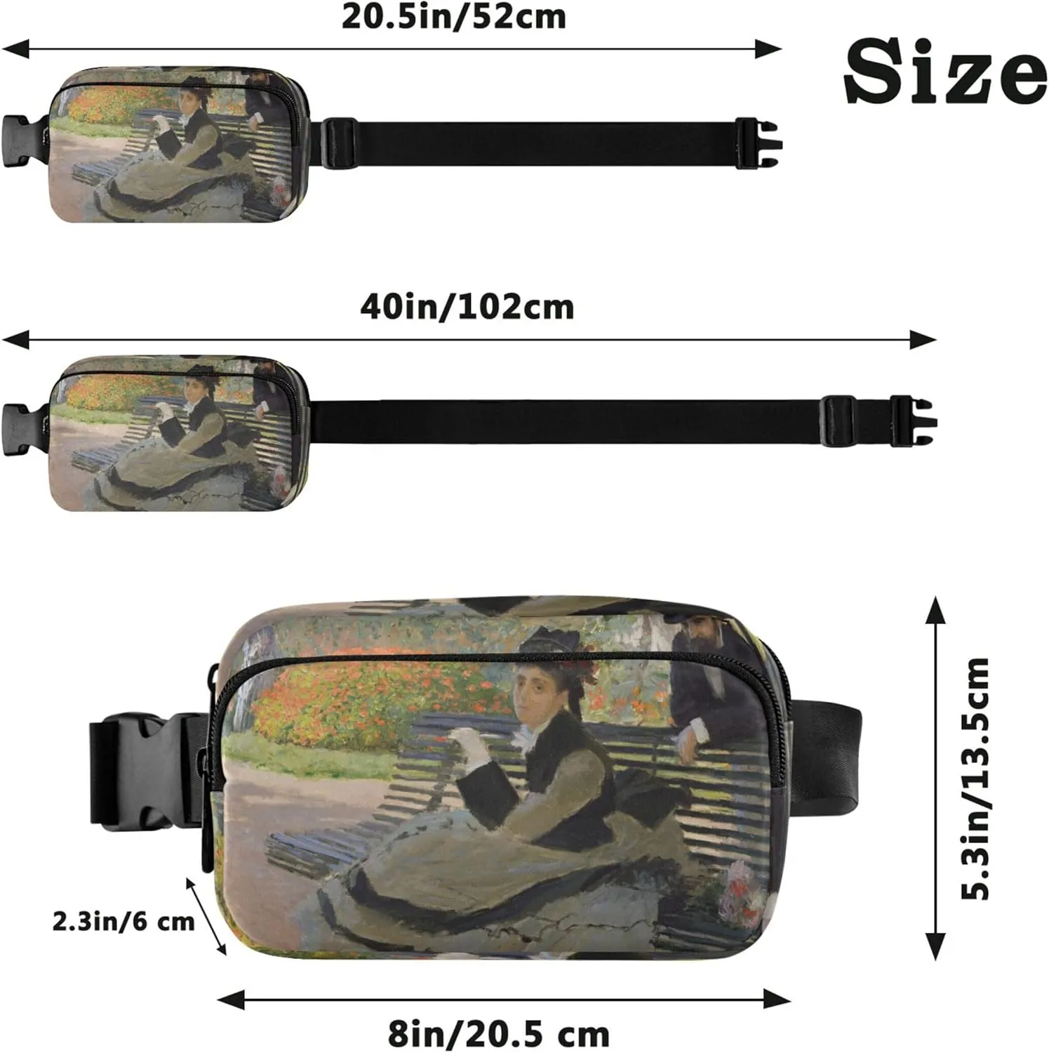 Claude Monet Camille Bench Oil Painting Waterproof Women Fanny Pack Belt Bag Hip Pouch Bright Colored Crossbody Waist Pack