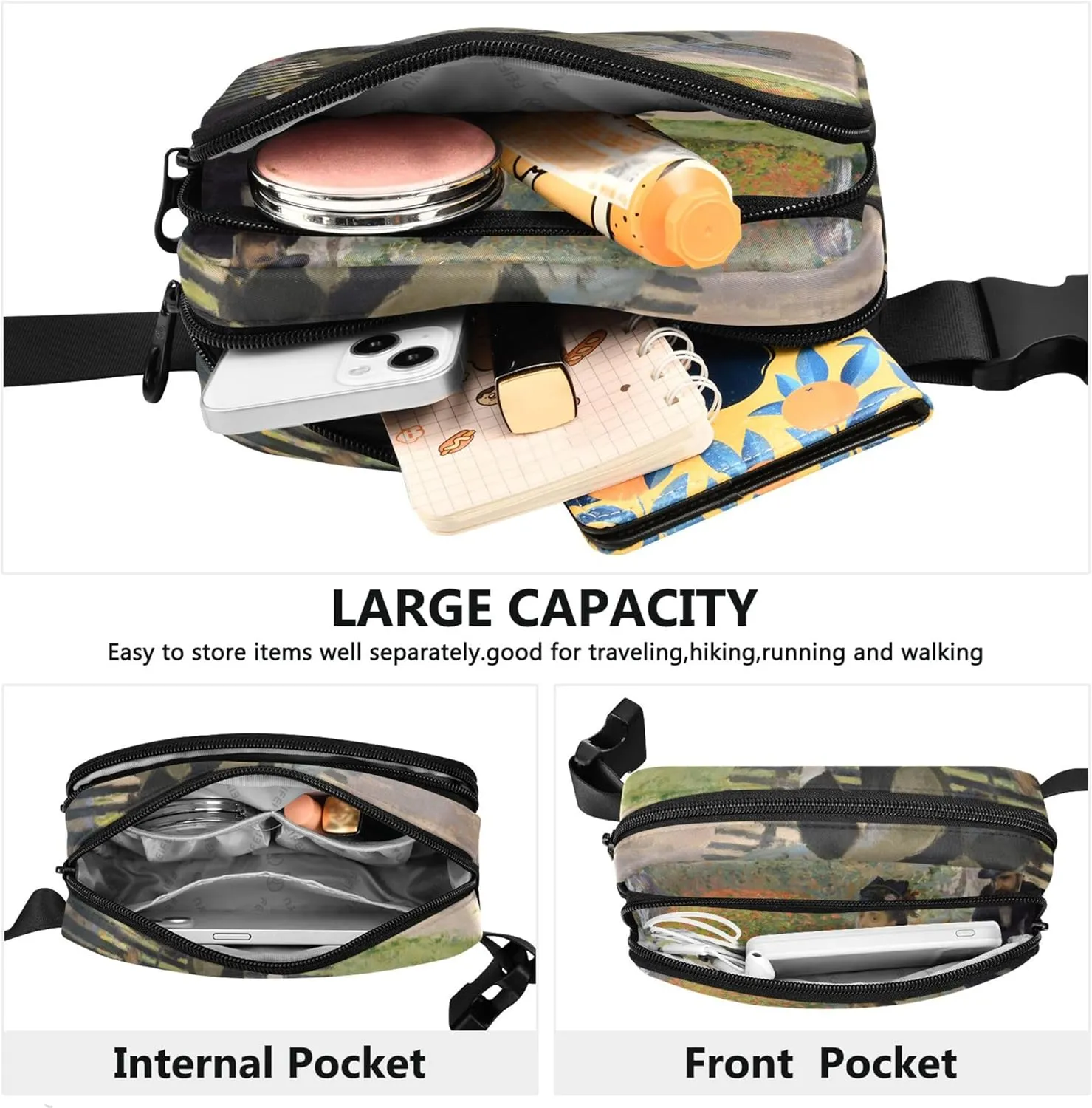 Claude Monet Camille Bench Oil Painting Waterproof Women Fanny Pack Belt Bag Hip Pouch Bright Colored Crossbody Waist Pack