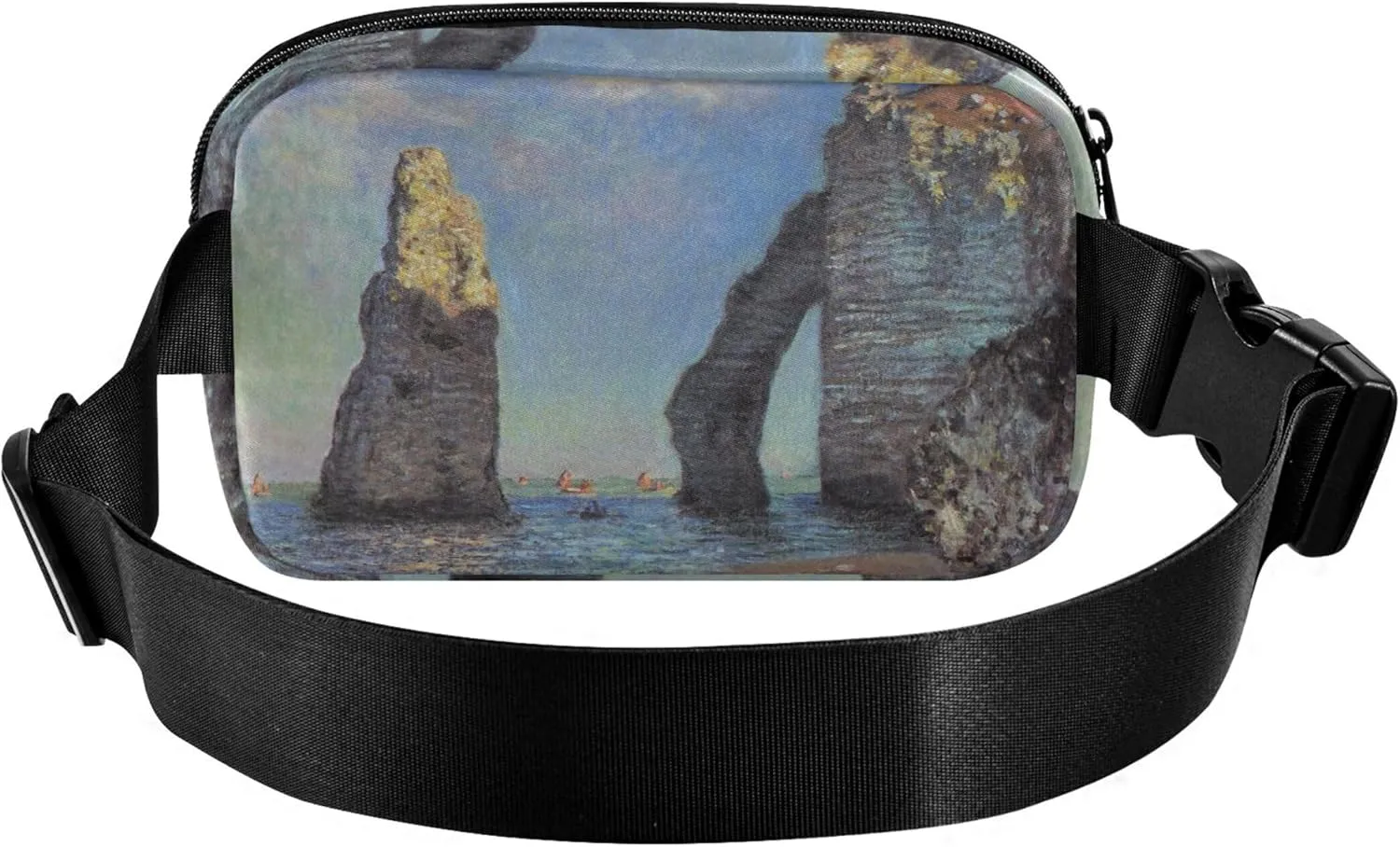 Claude Monet Cliffs Etretat Painting Womens Fanny Pack Funny Hip Pack Belt Pouch Waterproof Waist Bag for Women