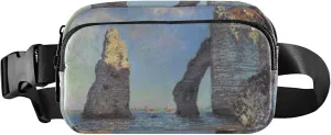Claude Monet Cliffs Etretat Painting Womens Fanny Pack Funny Hip Pack Belt Pouch Waterproof Waist Bag for Women