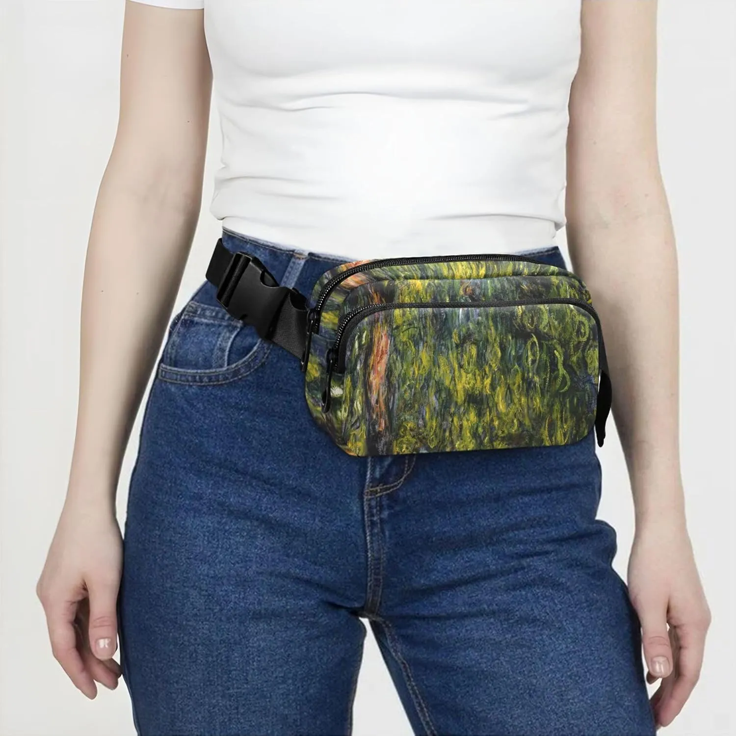 Claude Monet Weeping Willow Print Womens Fanny Pack Waterproof Hip Pouch Belt Bag Cute Crossbody Waist Pack