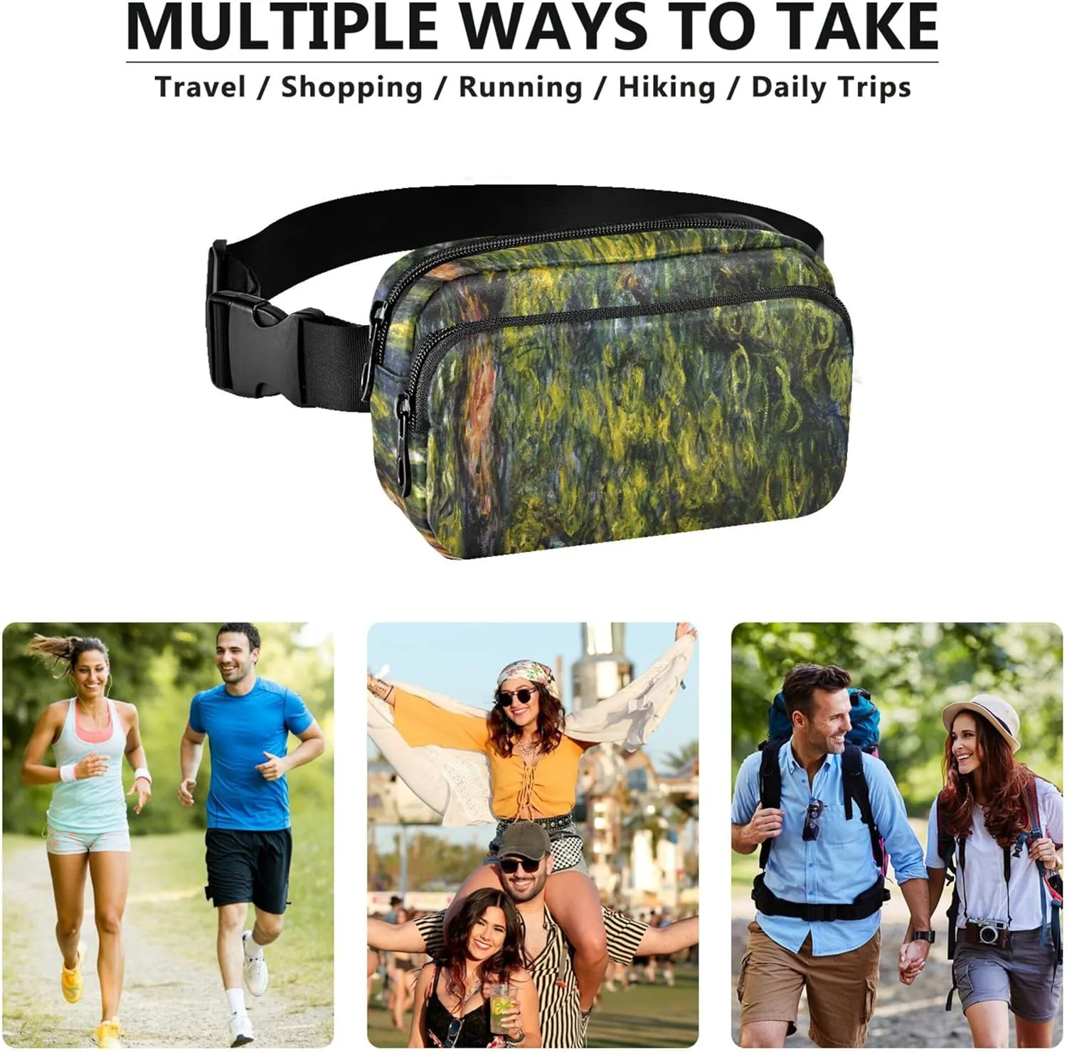 Claude Monet Weeping Willow Print Womens Fanny Pack Waterproof Hip Pouch Belt Bag Cute Crossbody Waist Pack