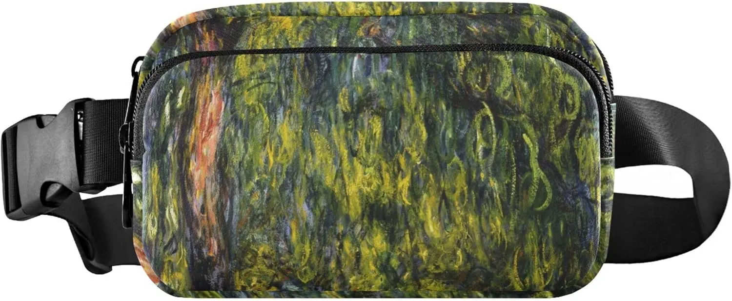 Claude Monet Weeping Willow Print Womens Fanny Pack Waterproof Hip Pouch Belt Bag Cute Crossbody Waist Pack