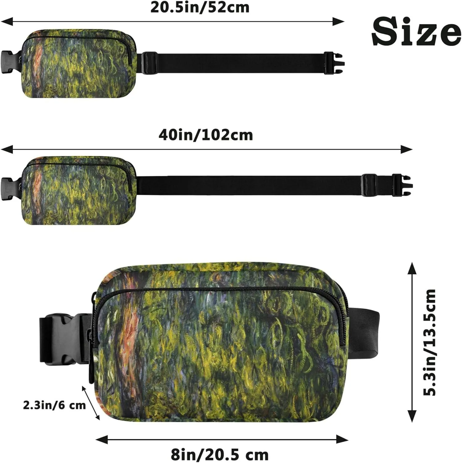 Claude Monet Weeping Willow Print Womens Fanny Pack Waterproof Hip Pouch Belt Bag Cute Crossbody Waist Pack