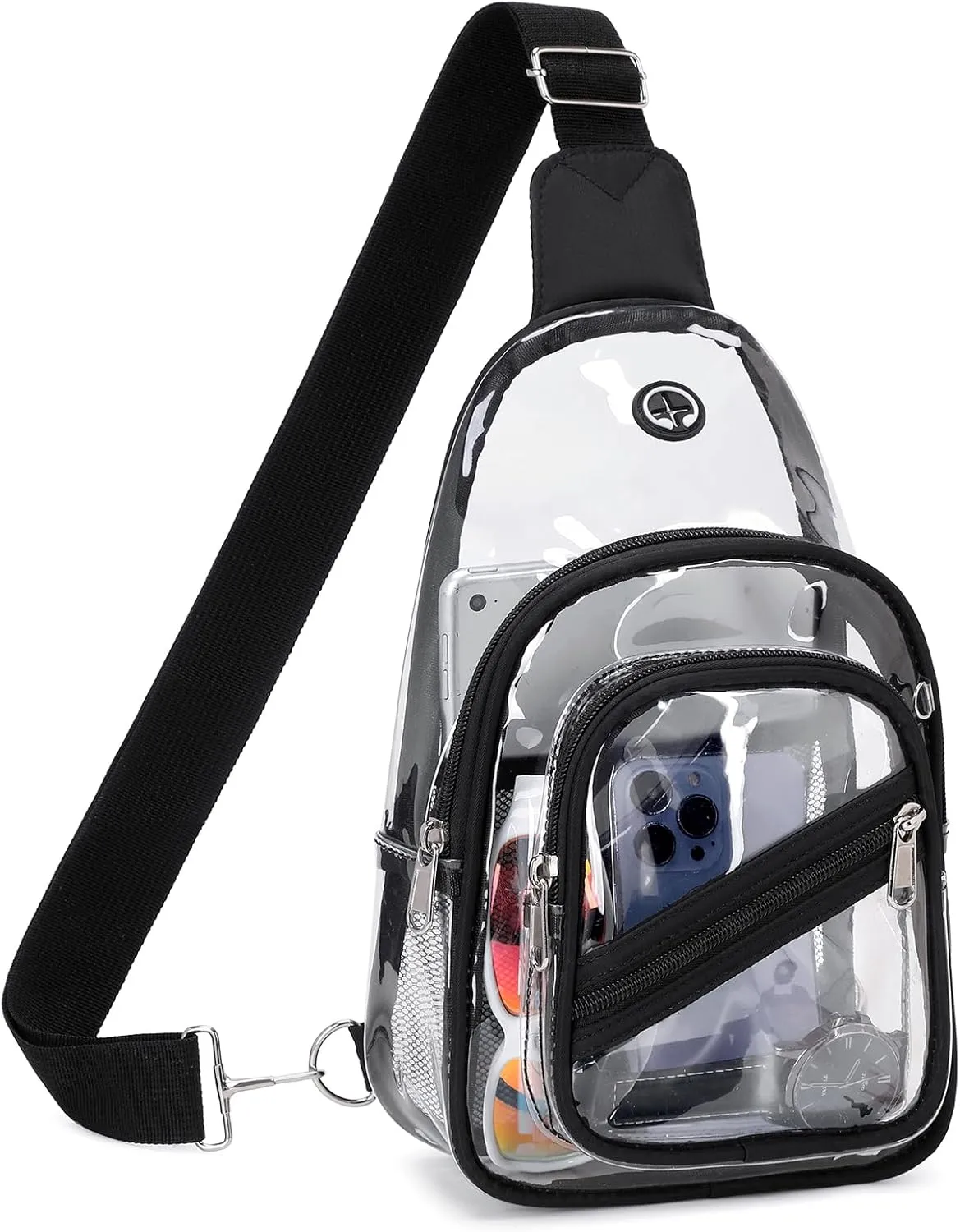Clear Bag for Stadium Events, Clear Purse Bag for Women Men Waterproof PVC Crossbody Fanny Pack for Concert Sport Hiking Travel, Black