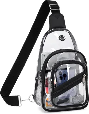 Clear Bag for Stadium Events, Clear Purse Bag for Women Men Waterproof PVC Crossbody Fanny Pack for Concert Sport Hiking Travel, Black