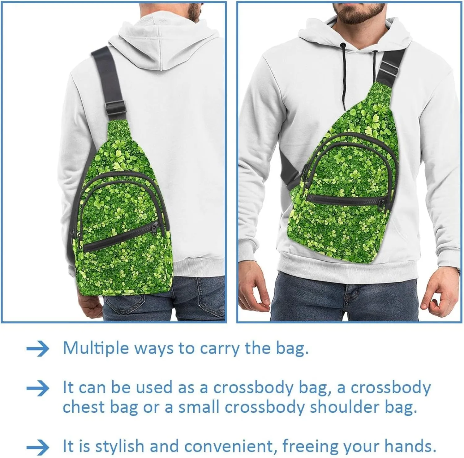 _Clover leaves (2) Sling Backpack, Adjustable Crossbody Shoulder Bag Travel Hiking Daypack