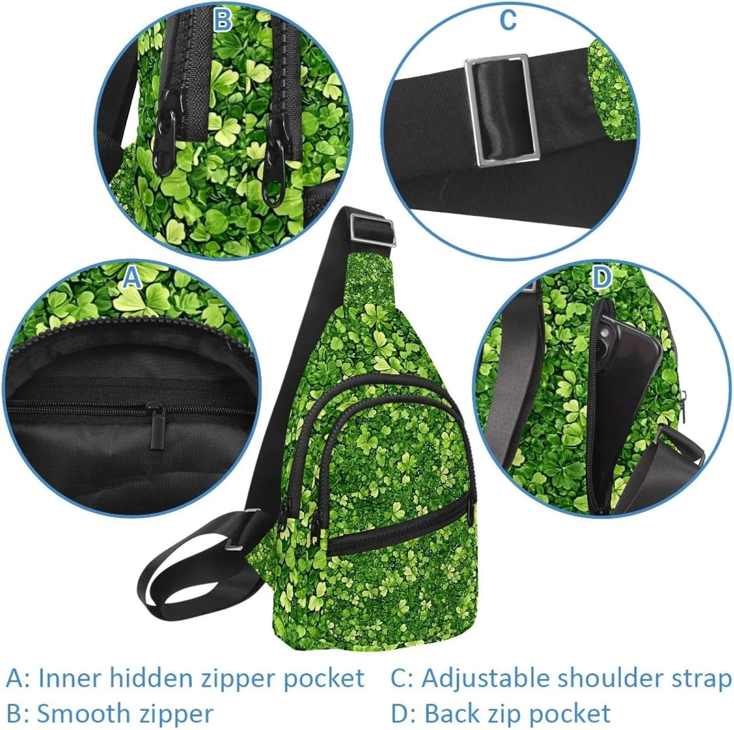 _Clover leaves (2) Sling Backpack, Adjustable Crossbody Shoulder Bag Travel Hiking Daypack