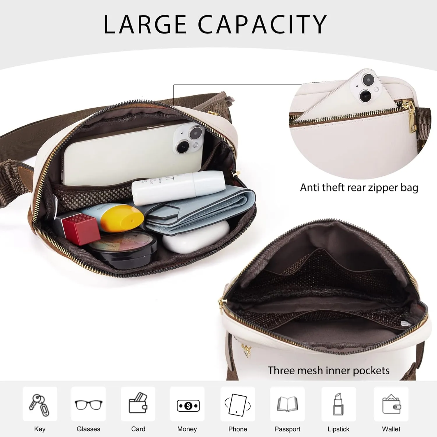 CLUCI Belt Bag for Women, Mini Everywhere Crossbody Waist Bag Adjustable Strap, Vegan Leather Women's Fanny Pack