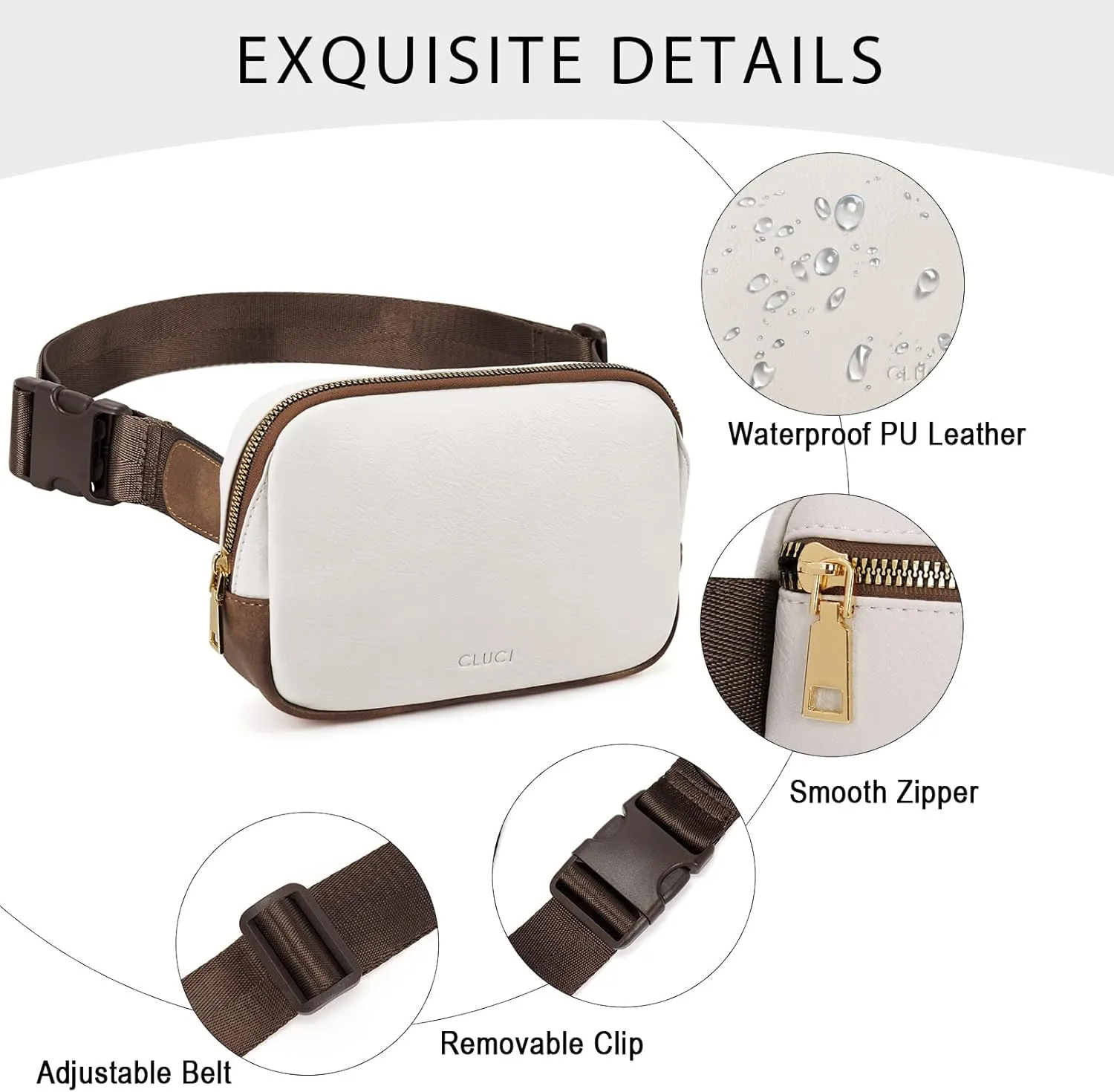 CLUCI Belt Bag for Women, Mini Everywhere Crossbody Waist Bag Adjustable Strap, Vegan Leather Women's Fanny Pack