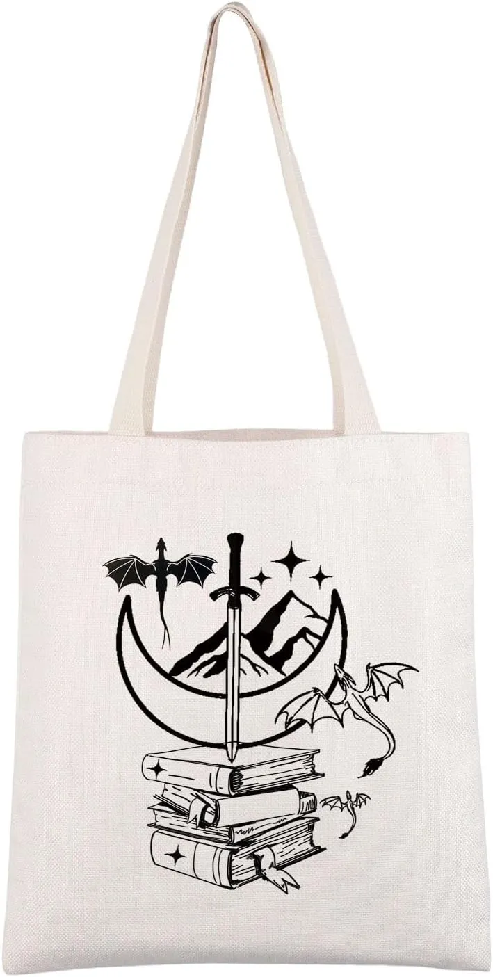 CMNIM Fantasy Book Series Gift Dragon Acot-r Cr-scent City Inspired Tote Bag Fantasy Book Lover Gifts for FW Bookish Fans