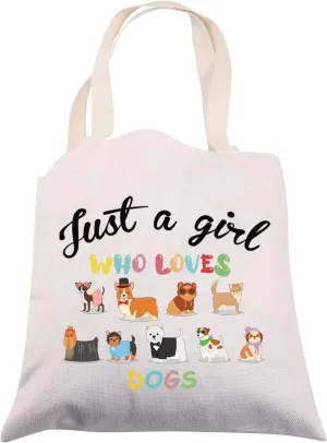 CMNIM Just a Girl Who Loves Dogs Lover Gifts Canvas Tote Bag - Dogs Gift for Girls Reusable Shoulder Bag Handbag