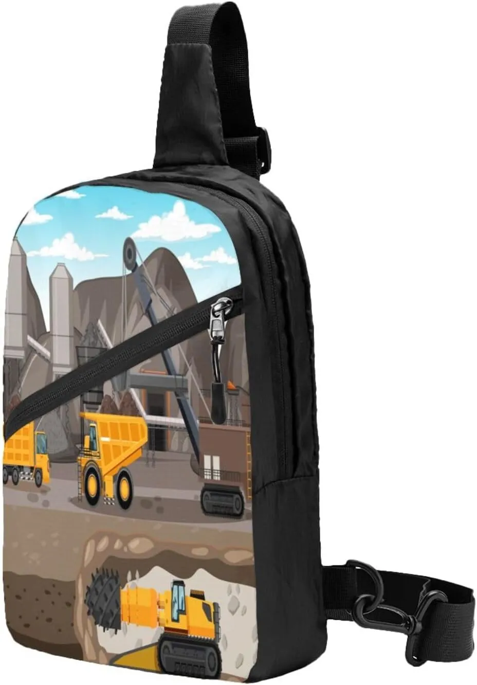 Coal Mining Truck Sling Bag for Men Women, Small Crossbody Sling Backpack Shoulder Chest Bag, Anti Theft Travel Hiking Sports