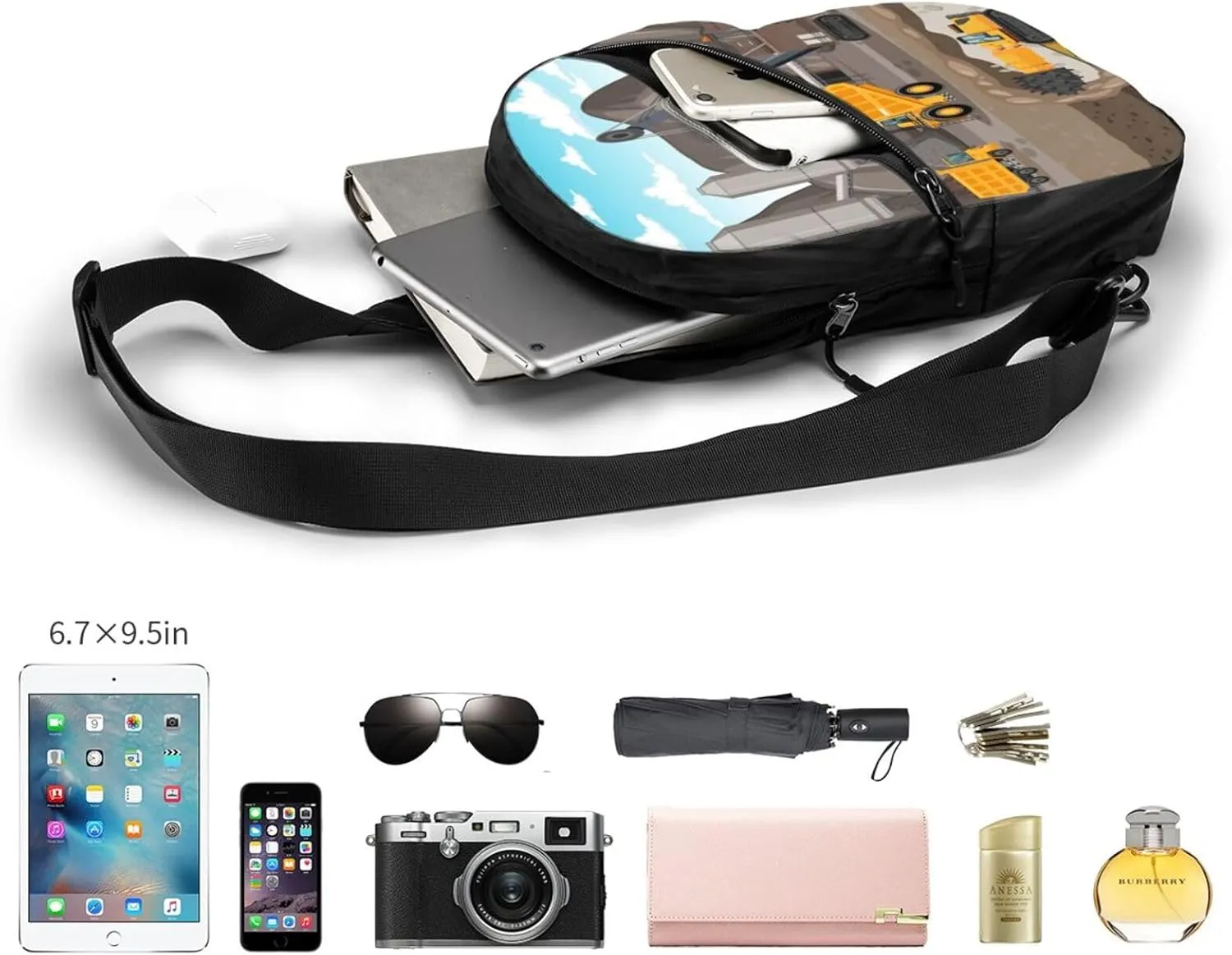 Coal Mining Truck Sling Bag for Men Women, Small Crossbody Sling Backpack Shoulder Chest Bag, Anti Theft Travel Hiking Sports