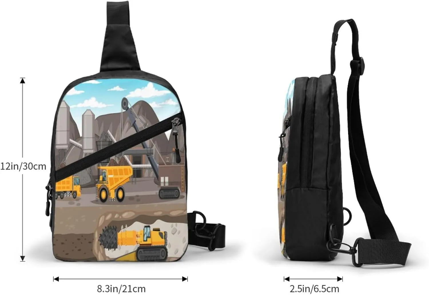 Coal Mining Truck Sling Bag for Men Women, Small Crossbody Sling Backpack Shoulder Chest Bag, Anti Theft Travel Hiking Sports