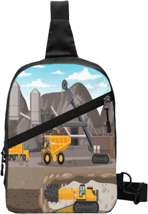 Coal Mining Truck Sling Bag for Men Women, Small Crossbody Sling Backpack Shoulder Chest Bag, Anti Theft Travel Hiking Sports