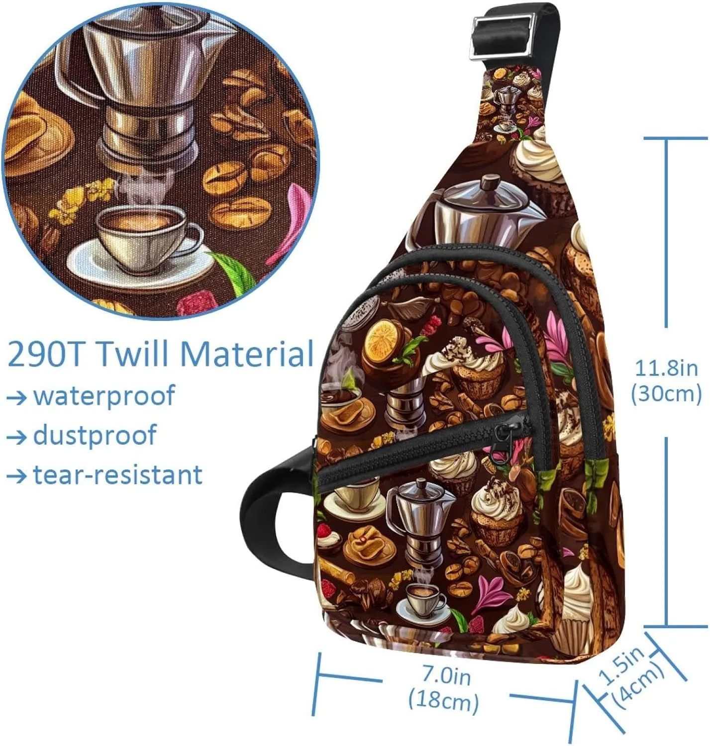 coffee maker elements sweets Sling Bag for Women Men Backpack Fanny Pack Crossbody Chest Travel Shoulder Belt Bags Purse Handbag