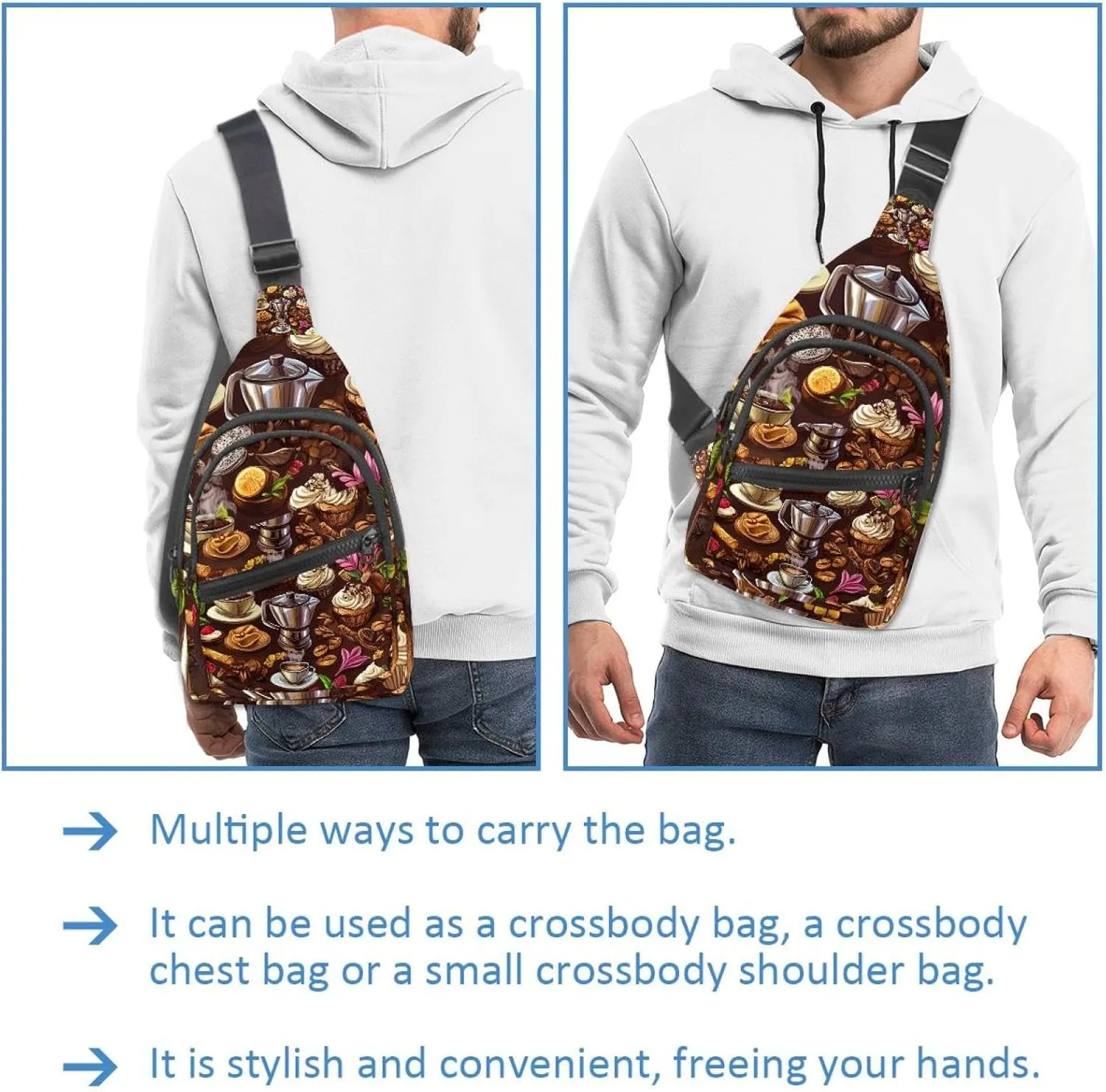 coffee maker elements sweets Sling Bag for Women Men Backpack Fanny Pack Crossbody Chest Travel Shoulder Belt Bags Purse Handbag