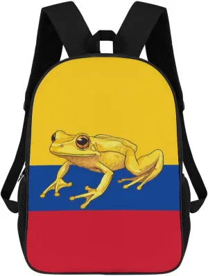 Colombian Flag Golden Poison Frog 17 Inches Travel Backpacks Funny Shoulder Bag Lightweight Daypack