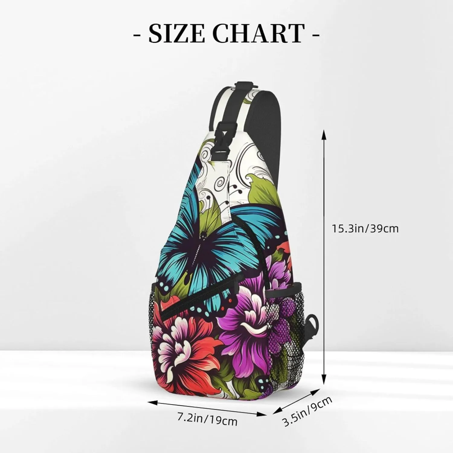 Color Flower And Butterfly Sling Bag Backpack For Men Cross Chest Bag Crossbody Shoulder Bag Travel Hiking Daypack