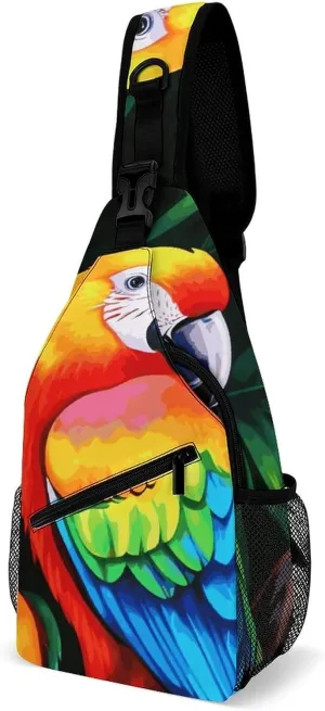 Colored Parrot Crossbody Sling Bag for Women Men Sling Backpack Travel Chest Bag Pack Man Purse Shoulder Bags Daypack for Travel Hiking Cycling