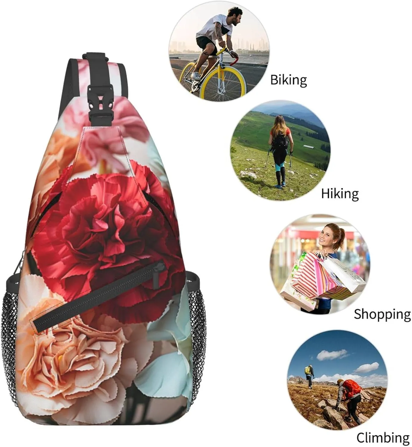 Colorful Carnations Flowers Sling Bag Backpack For Men Cross Chest Bag Crossbody Shoulder Bag Travel Hiking Daypack