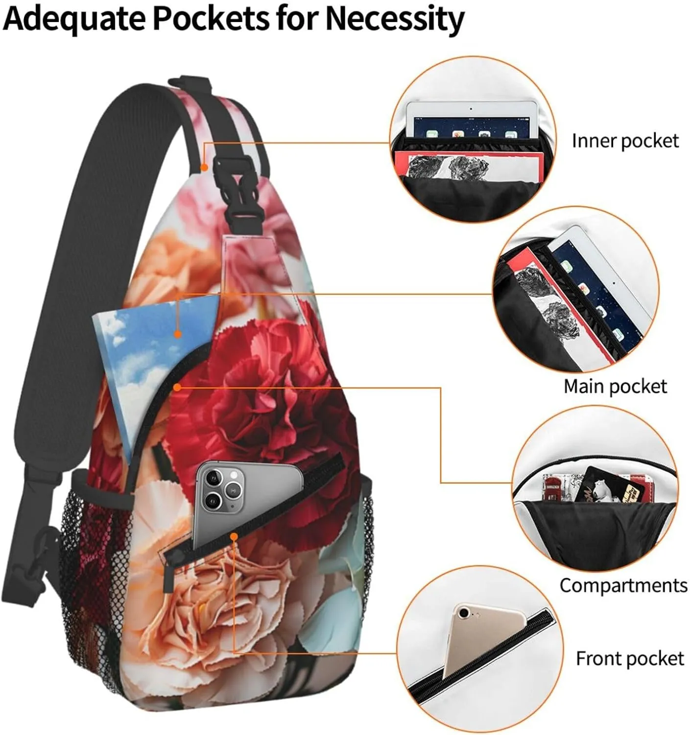 Colorful Carnations Flowers Sling Bag Backpack For Men Cross Chest Bag Crossbody Shoulder Bag Travel Hiking Daypack