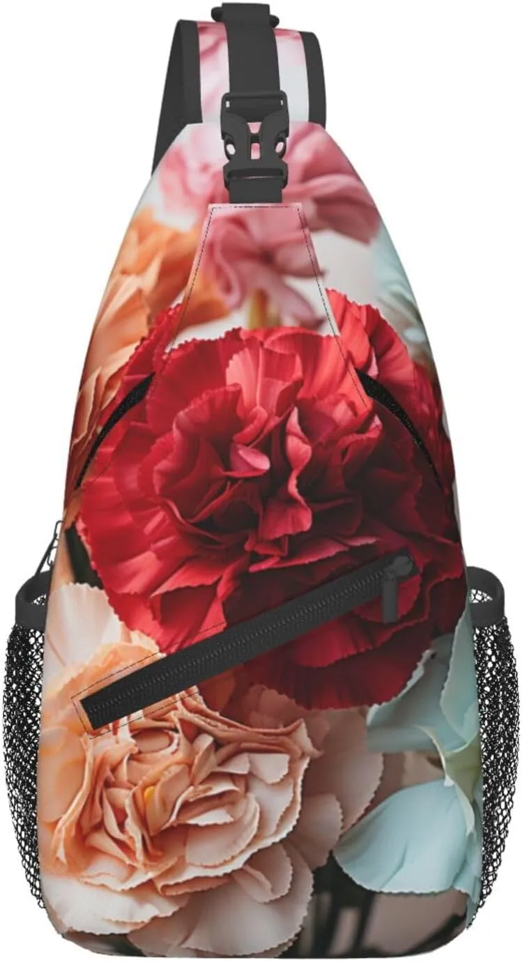 Colorful Carnations Flowers Sling Bag Backpack For Men Cross Chest Bag Crossbody Shoulder Bag Travel Hiking Daypack