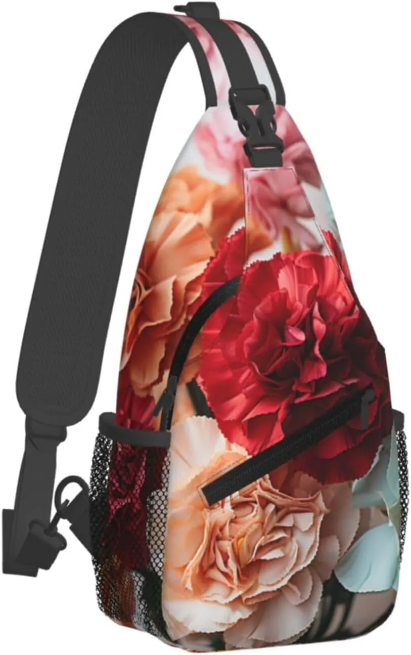 Colorful Carnations Flowers Sling Bag Backpack For Men Cross Chest Bag Crossbody Shoulder Bag Travel Hiking Daypack