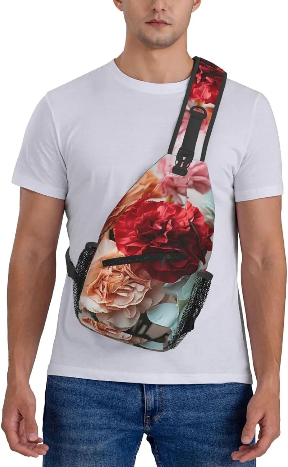 Colorful Carnations Flowers Sling Bag Backpack For Men Cross Chest Bag Crossbody Shoulder Bag Travel Hiking Daypack