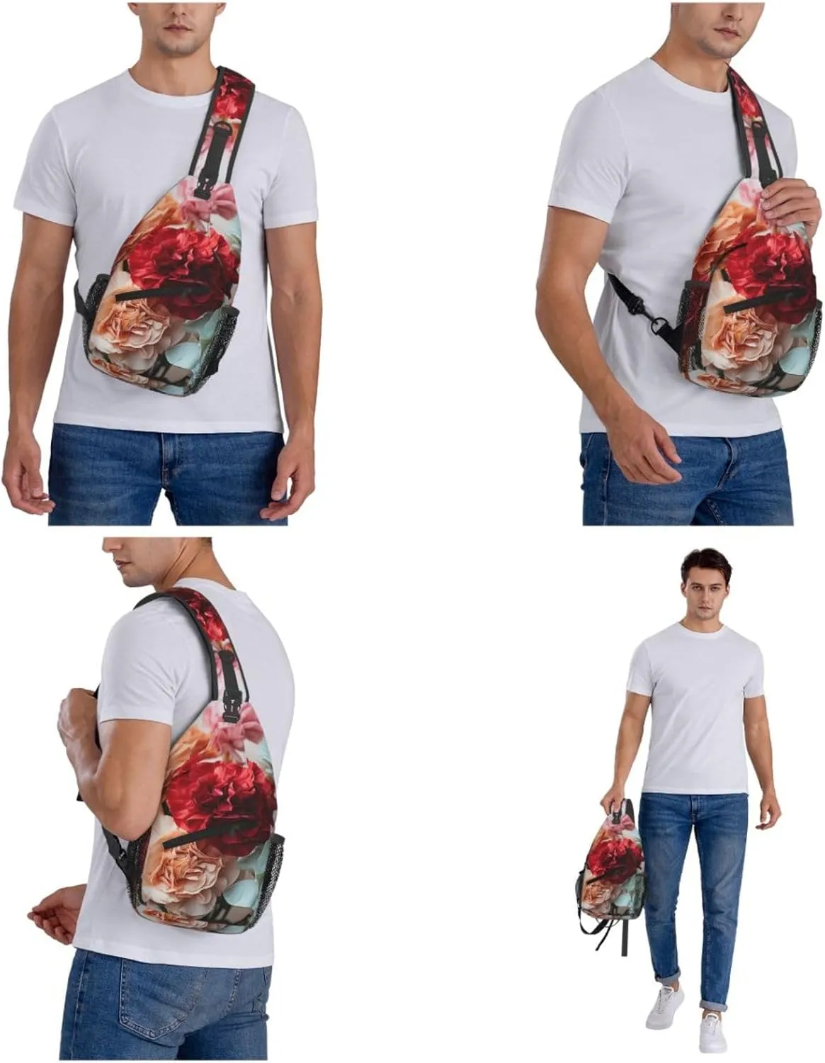 Colorful Carnations Flowers Sling Bag Backpack For Men Cross Chest Bag Crossbody Shoulder Bag Travel Hiking Daypack