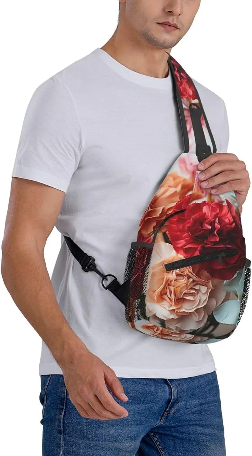 Colorful Carnations Flowers Sling Bag Backpack For Men Cross Chest Bag Crossbody Shoulder Bag Travel Hiking Daypack