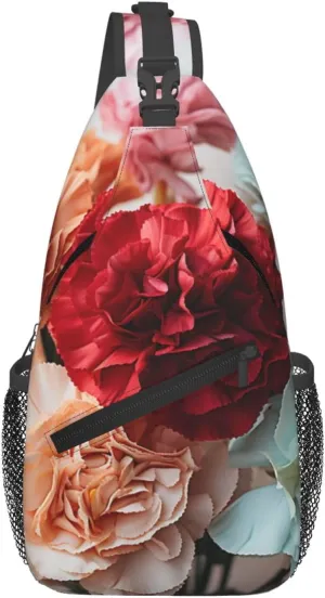 Colorful Carnations Flowers Sling Bag Backpack For Men Cross Chest Bag Crossbody Shoulder Bag Travel Hiking Daypack