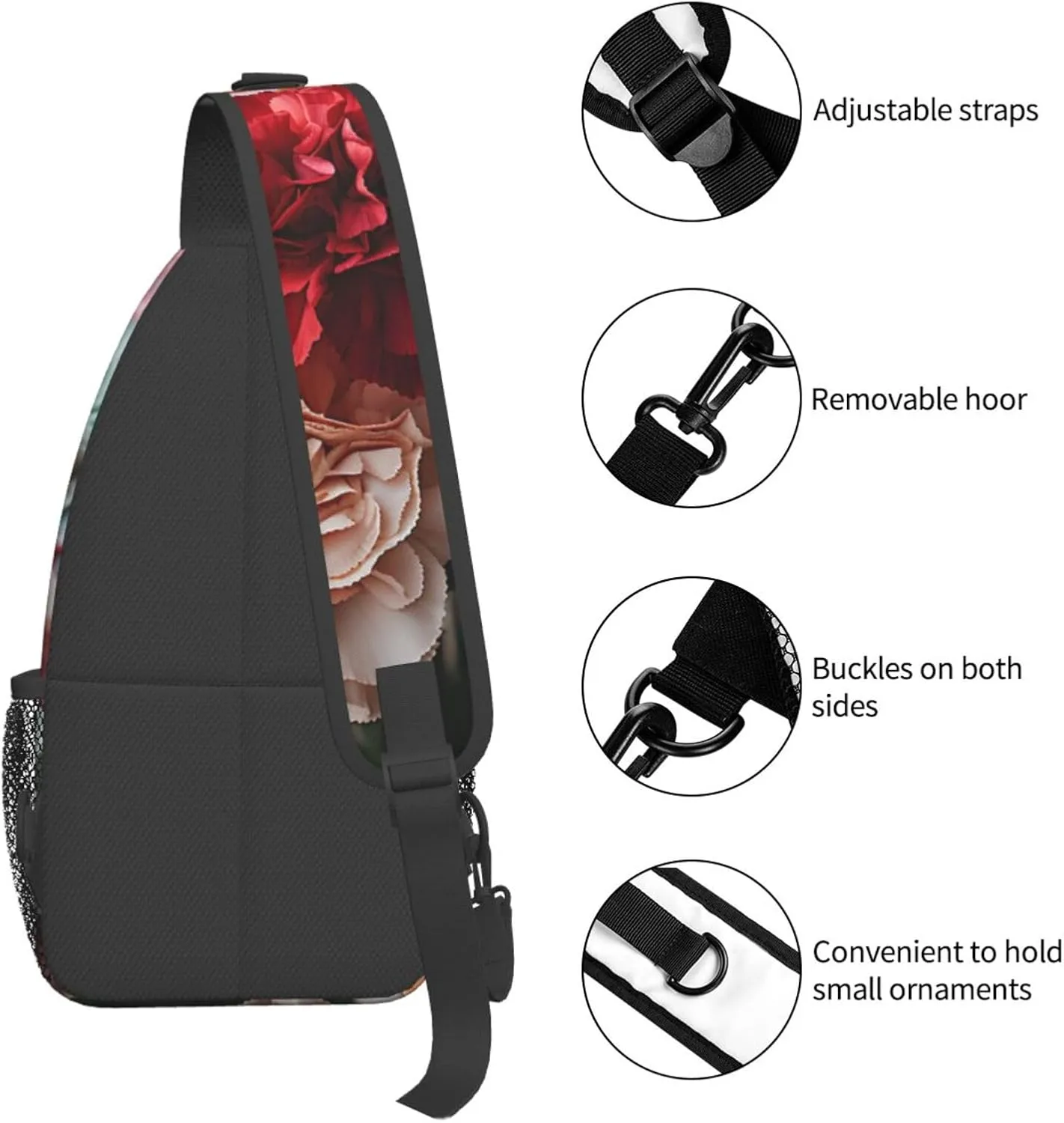 Colorful Carnations Flowers Sling Bag Backpack For Men Cross Chest Bag Crossbody Shoulder Bag Travel Hiking Daypack