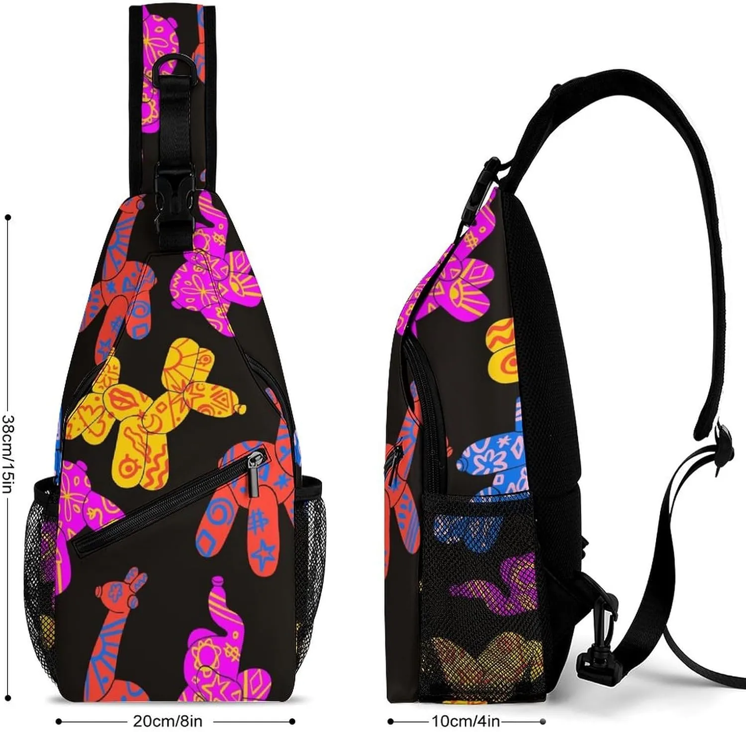 Colorful Dog Balloon Sling Backpack Mans Womens Crossbody Backpack Chest Bag Cycling Daypack Travel Bag Casual Daypacks Outdoor Backpacks