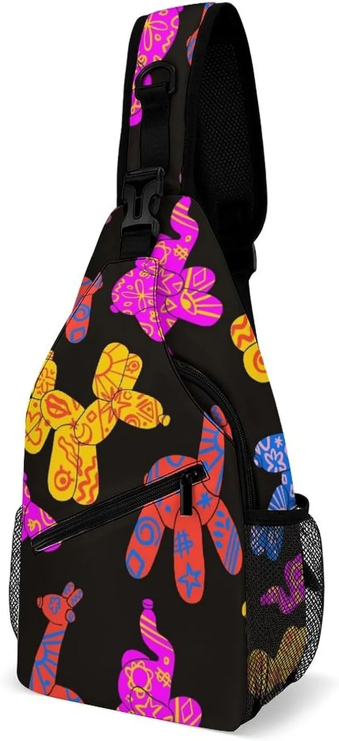 Colorful Dog Balloon Sling Backpack Mans Womens Crossbody Backpack Chest Bag Cycling Daypack Travel Bag Casual Daypacks Outdoor Backpacks