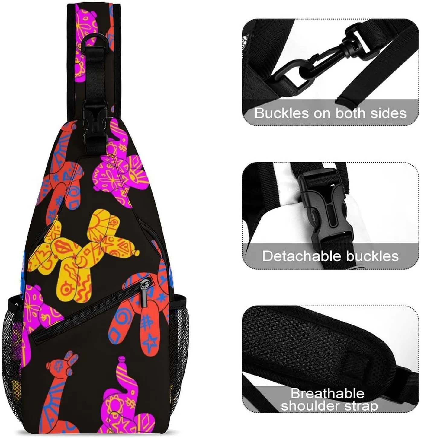 Colorful Dog Balloon Sling Backpack Mans Womens Crossbody Backpack Chest Bag Cycling Daypack Travel Bag Casual Daypacks Outdoor Backpacks