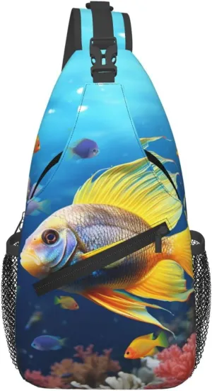 Colorful Fish Sling Bag Backpack For Men Cross Chest Bag Crossbody Shoulder Bag Travel Hiking Daypack