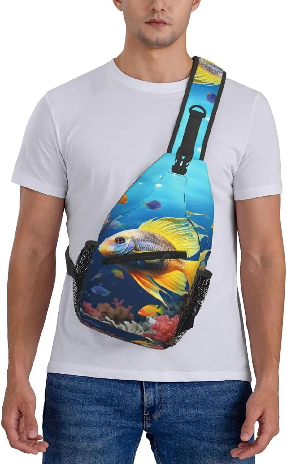 Colorful Fish Sling Bag Backpack For Men Cross Chest Bag Crossbody Shoulder Bag Travel Hiking Daypack